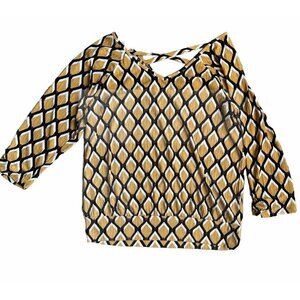 Naif Womens‎ Shirt Large Yellow Geometric Peasant Boho Anthropologie Light Top